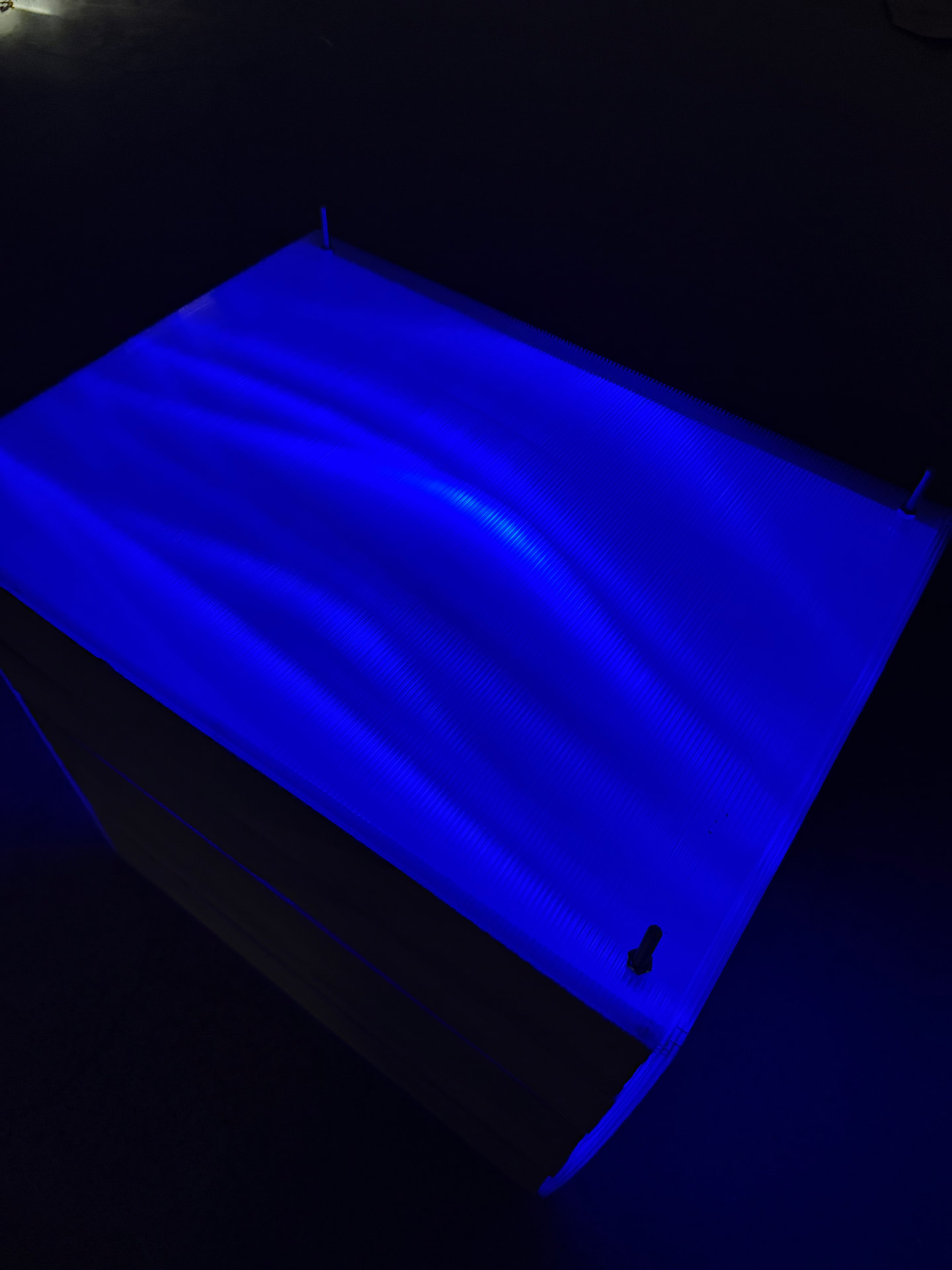 Close-up of the glowing blue top surface of Stack 6